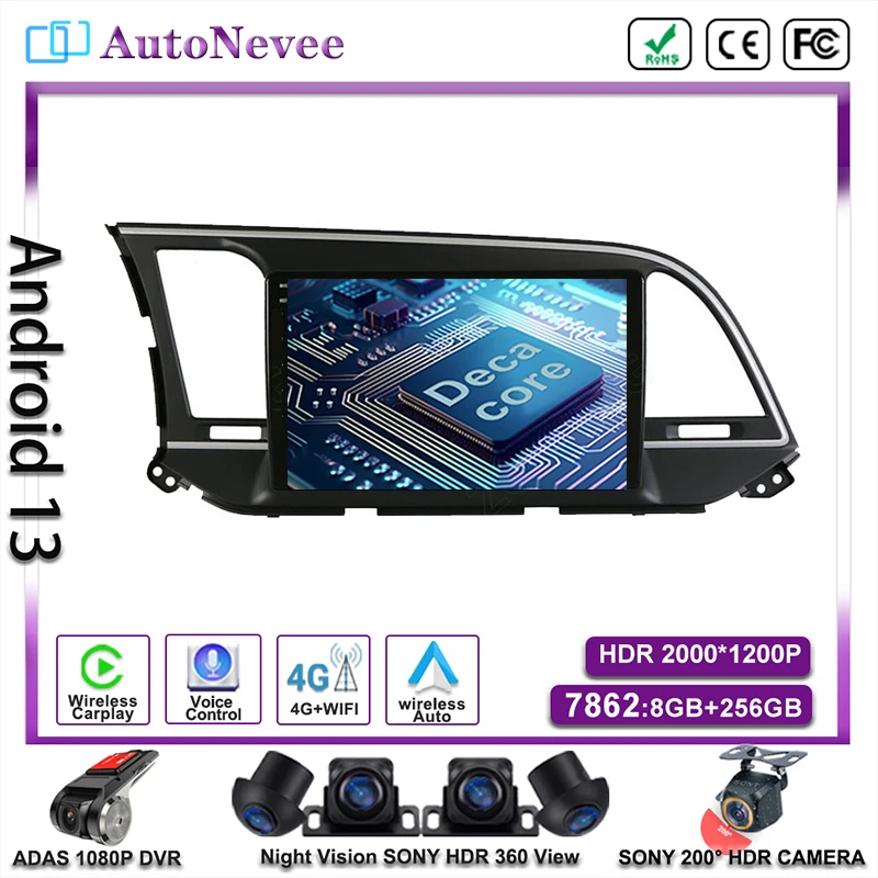 Автомобильный мультимедийный плеер для Hyundai Elantra Avante AD 2015-2021, Android 13, GPS, радио, навигация, CarPlay 360, BirdView 3D