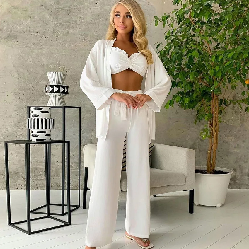 Ladies Pyjamas Sexy Pyjamas Women Young Girl European Designer Pajamas 3 Pieces Sleepwear Set Nightwear