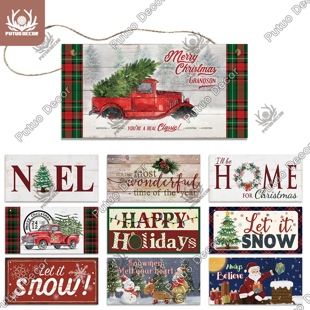 

Putuo Decor Noel Decoration 2022 Merry Christmas Wooden Plaque Signs Navidad Gift Santa Christmas Xmas Tree Ornament Wall Decor