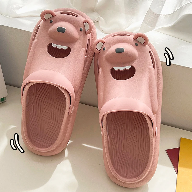 

Cartoon Bear Summer Women Sandals Slippers Beach Outside Thick Non-slip Sole Bathroom Home Slipper 3D Animal Men Ladies Shoes