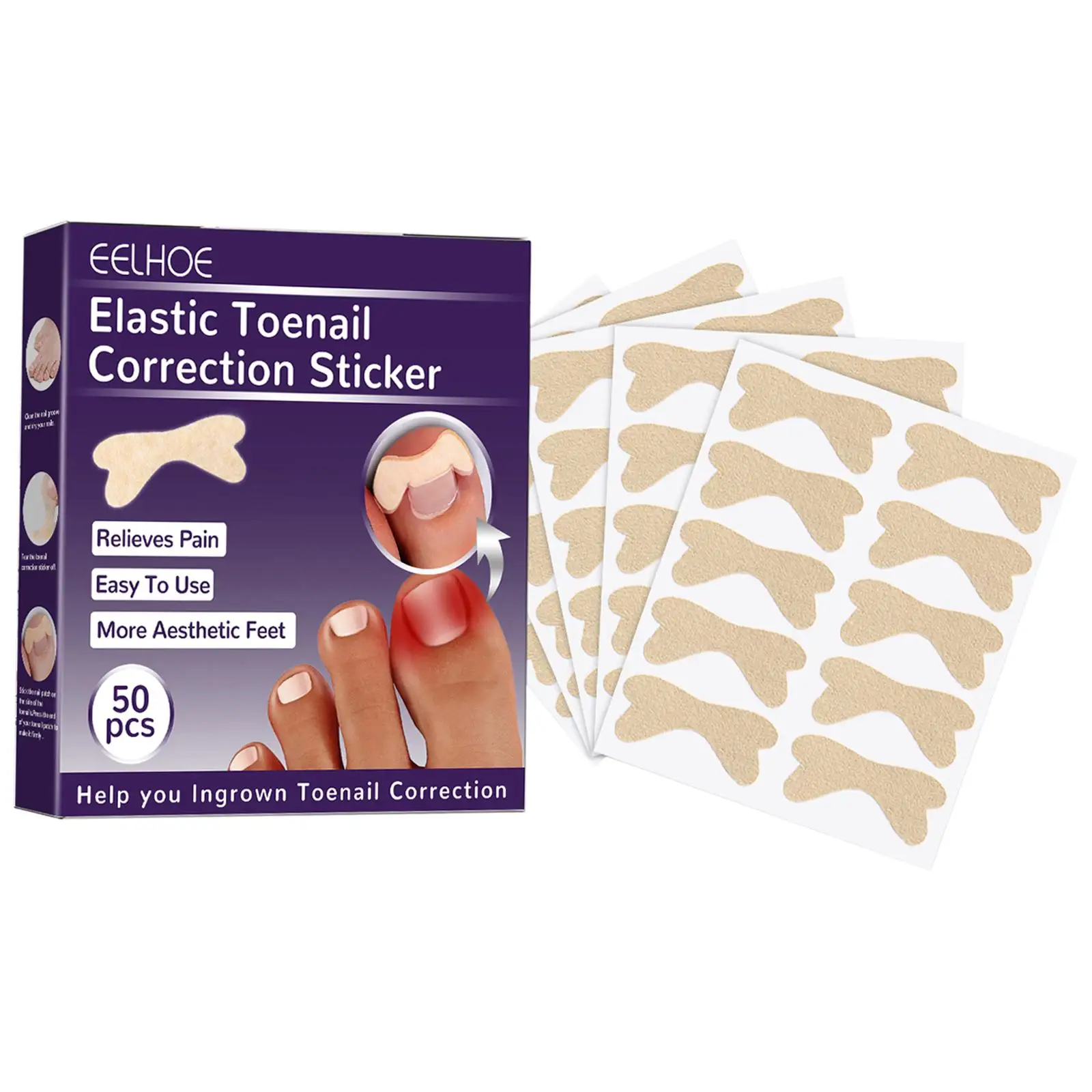 

50x Toenail Corrector Patch Glue Free Pedicure Tools Ingrown Toenail Correction Stickers Toenail Corrector Patches for Toe Nail
