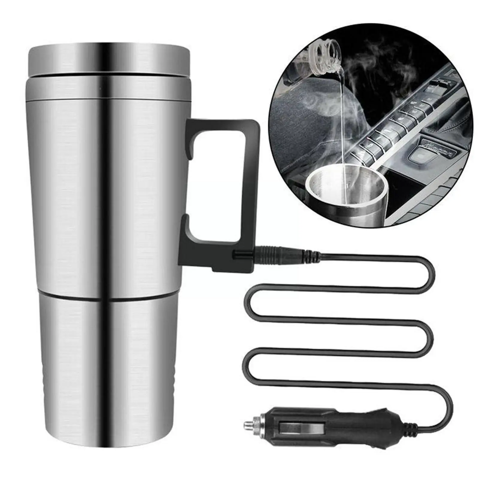 

Stainless Car Heated Smart Mug With Temperature Control Kettle Coffee Heated Milk Tea 300ml Water Cup 12V/24V Electric V1W3