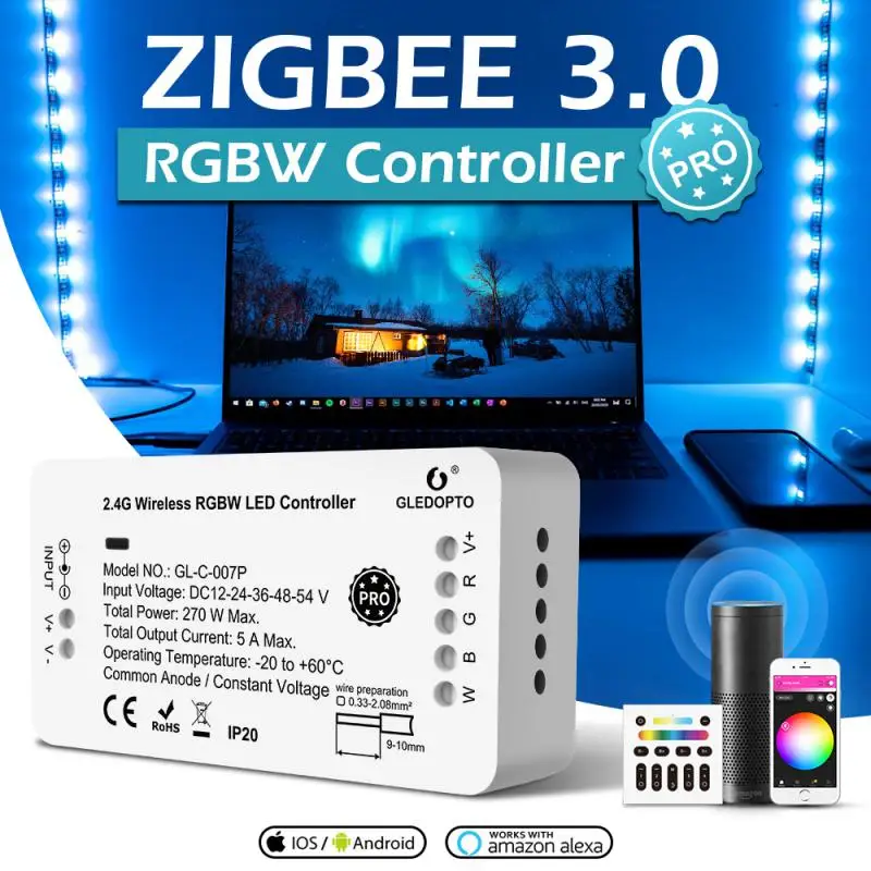 

Zigbee 3.0 Reset Button Smart LED Strip Controller RGBW Pro Work with Tuya SmartThings App Alexa RF Remote Control