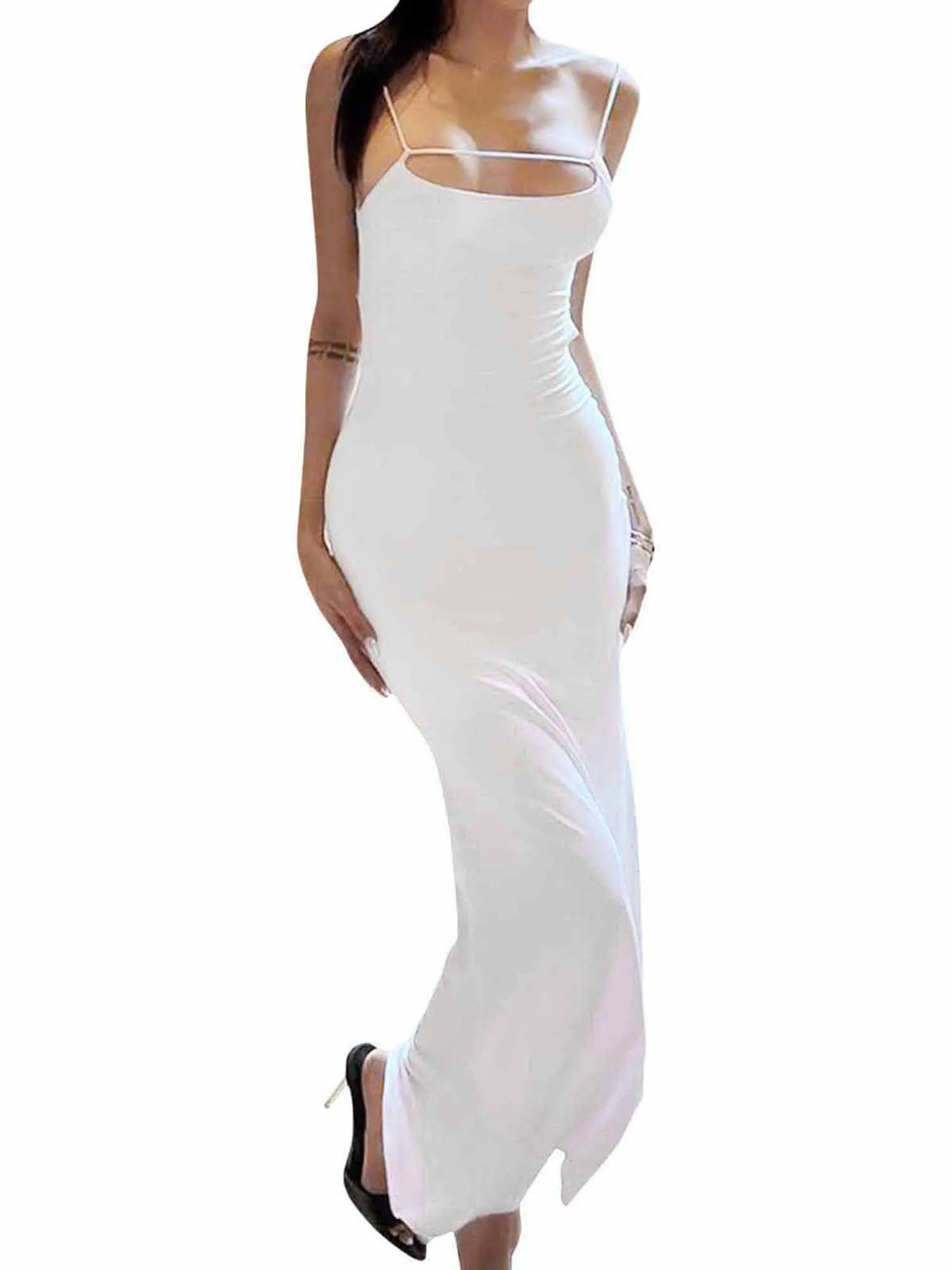 

Элегантное однотонное коктейльное платье с открытыми плечами, на бретелях-спагетти, с открытой спиной, дизайнерское летнее праздничное платье s Y2K