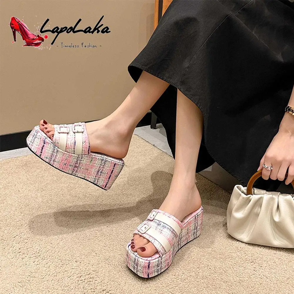 Wedge High Heels Women Sandal Slippers 2023 New Fashion Buckle Design Office Lady Slippers Comfy Walking Simply Summer Sandal