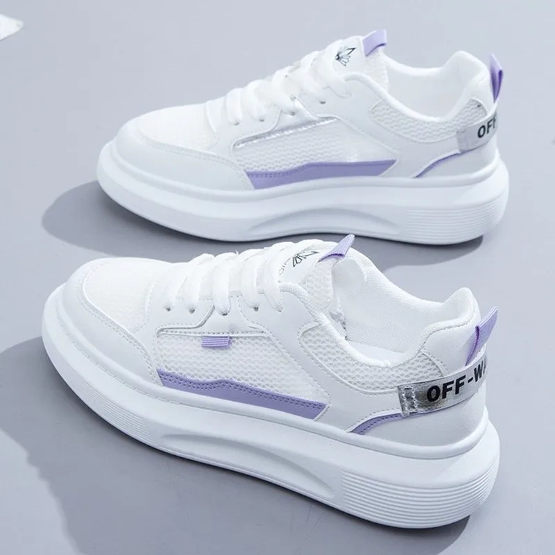 

Breathable Women Sneakers Summer Fashion White Platform Shoes for Women Thick Sole Lace-up Footwear Trainers Woman Mesh Shoes