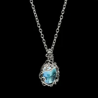 water crystal gemstone pendant necklace artificial gems vintage alloy rattan women necklaces girls waterdrop stone necklace