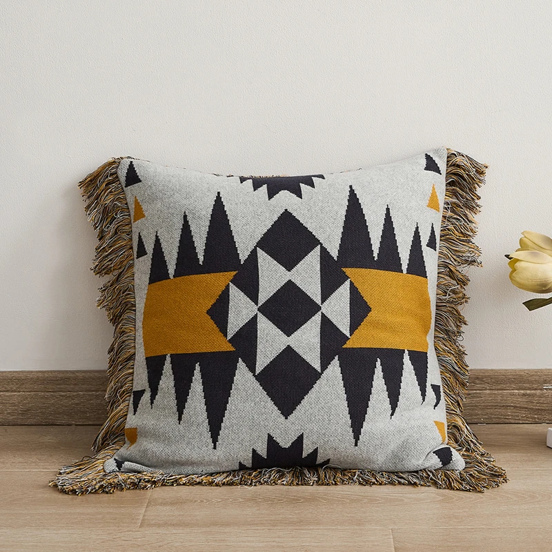 

Soft Cushion Cover Vintage Grey Blue black Red Retro Pillow Cover Knit 45x45cm Fringed Home Decoration Sofa Living room Bedroom