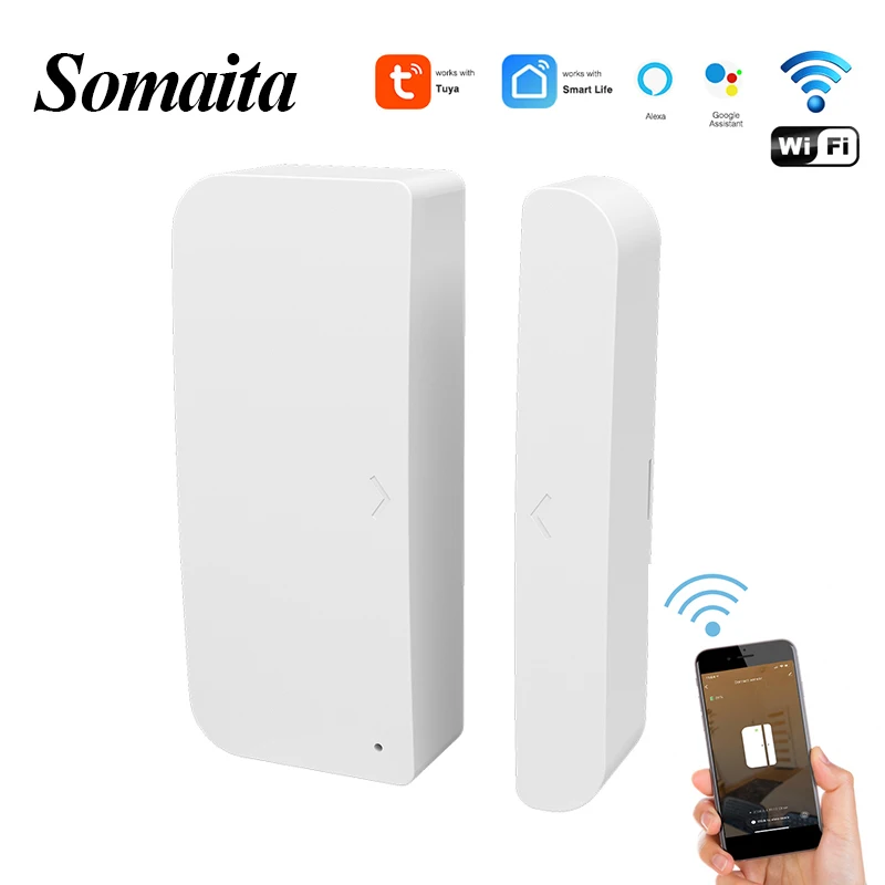 Somaita Tuya Door Sensor Security Protection Smart Home WIFI Door Window Opening Sensor Detector Work With Google Home Alexa