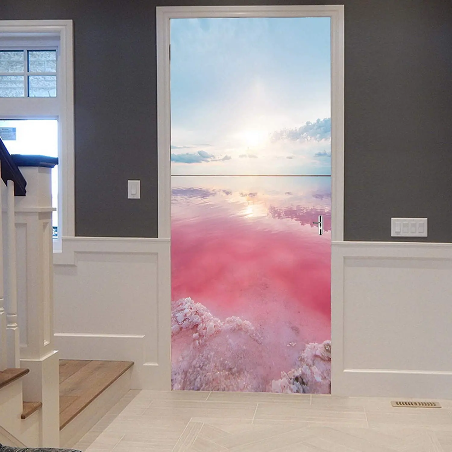 Фиолетовое небо наклейка на дверь приморской двери фэнтезийный океан пейзаж
