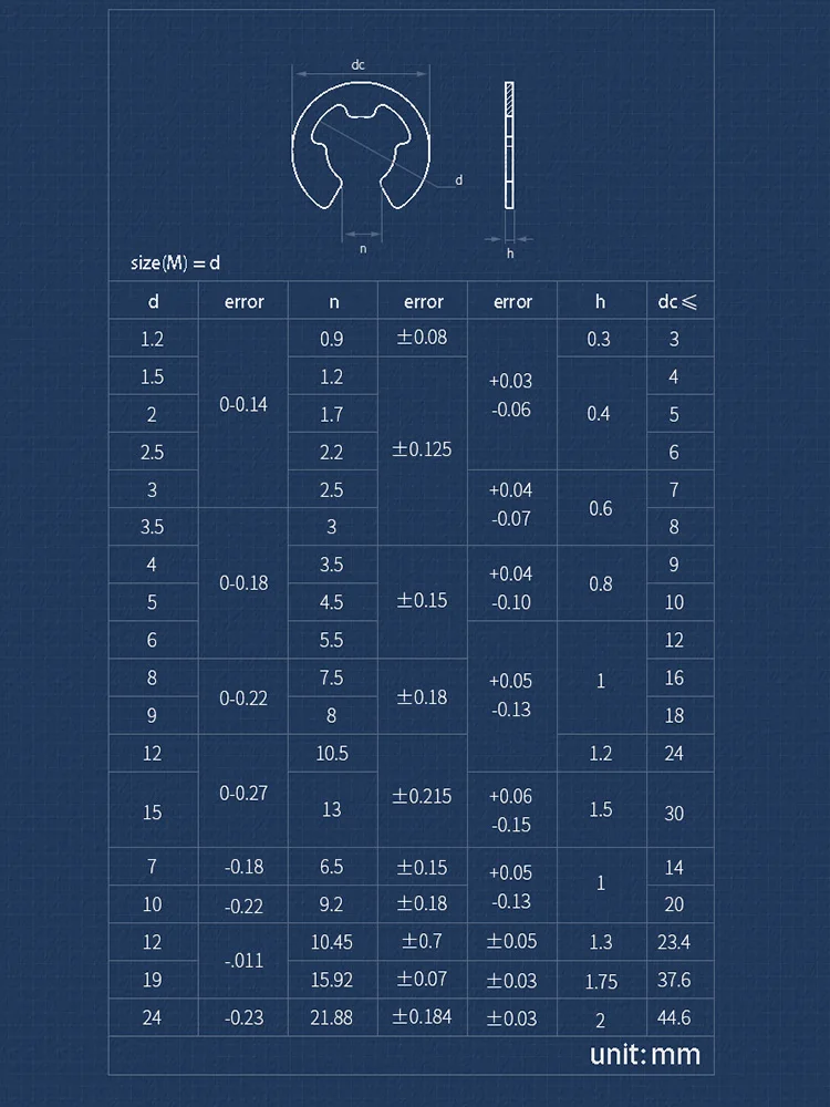 Стопорная пряжка из нержавеющей стали 304 пружина M1.2 M1.5 M2 M2.5 M3 M3.5 M4 M5 M6 M7 M8 M9 M10 M11 M12 M13