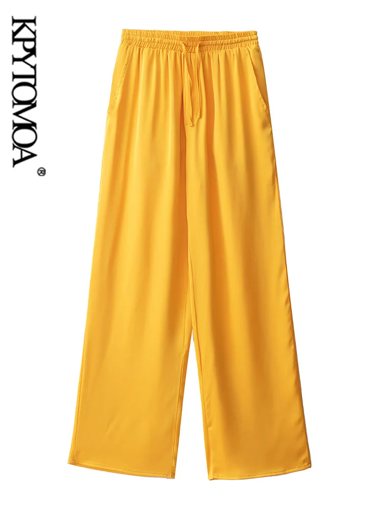 

KPYTOMOA Women Fashion Side Pockets Straight Pants Vintage High Elastic Waist With Drawstring Female Trousers Mujer