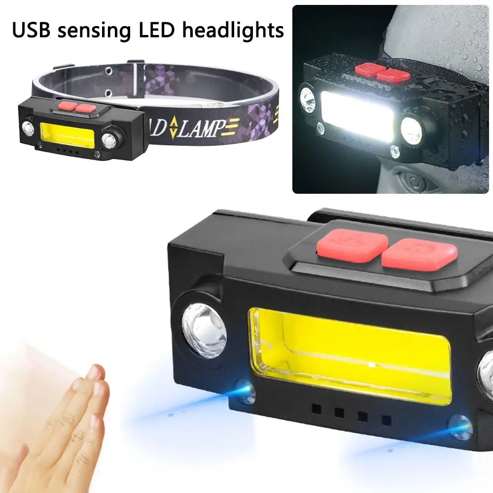 

New Camping Lightweight Induction Head Light COB Headlamps Head-Mounted Light For Running Cycling