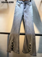 2022 springsummer european goods new heavy duty beaded high waist slim fit slimming slit skinny jeans womens denim pants