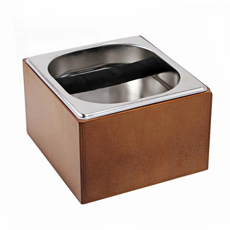 

Promotion! Coffee Knock Box Stainless Steel Wood Coffee Grounds Container Box Barista Coffee Residue Bucket Grind Waste Bin