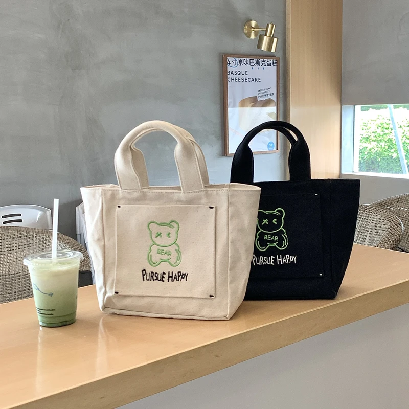 

Korean Canvas Bear Hand Bag for Women 2022 New Cotton Small Female Tote Youth High Quality Crossbody Shoulder Bag Handbags Purse