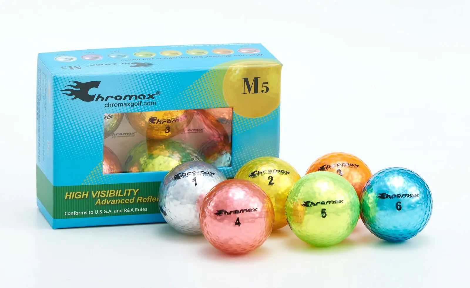 M5 Golf Balls, Assorted Colors, 6 Pack