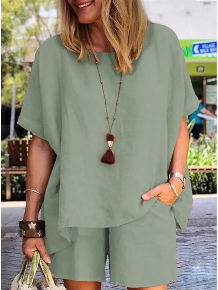 Женский Повседневный костюм из 2 предметов свободная рубашка с коротким рукавом