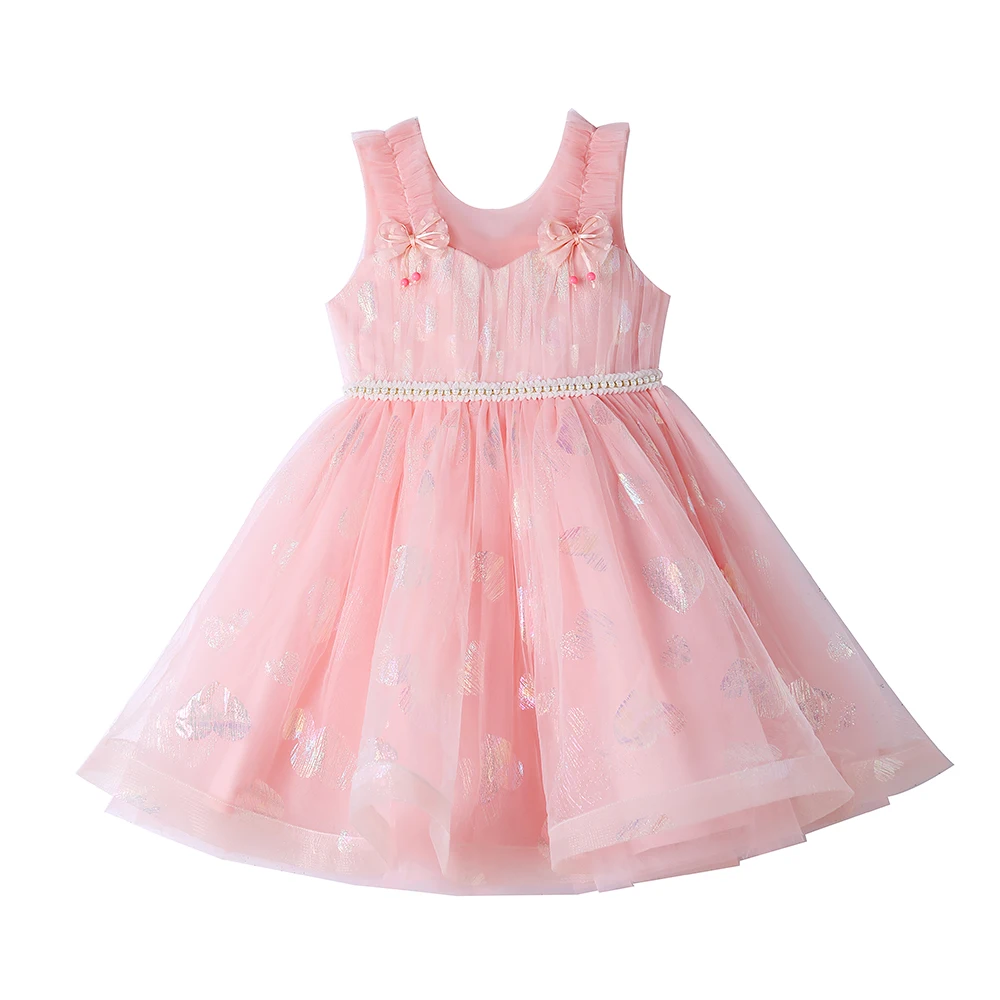 Детское платье-пачка без рукавов с жемчугом |