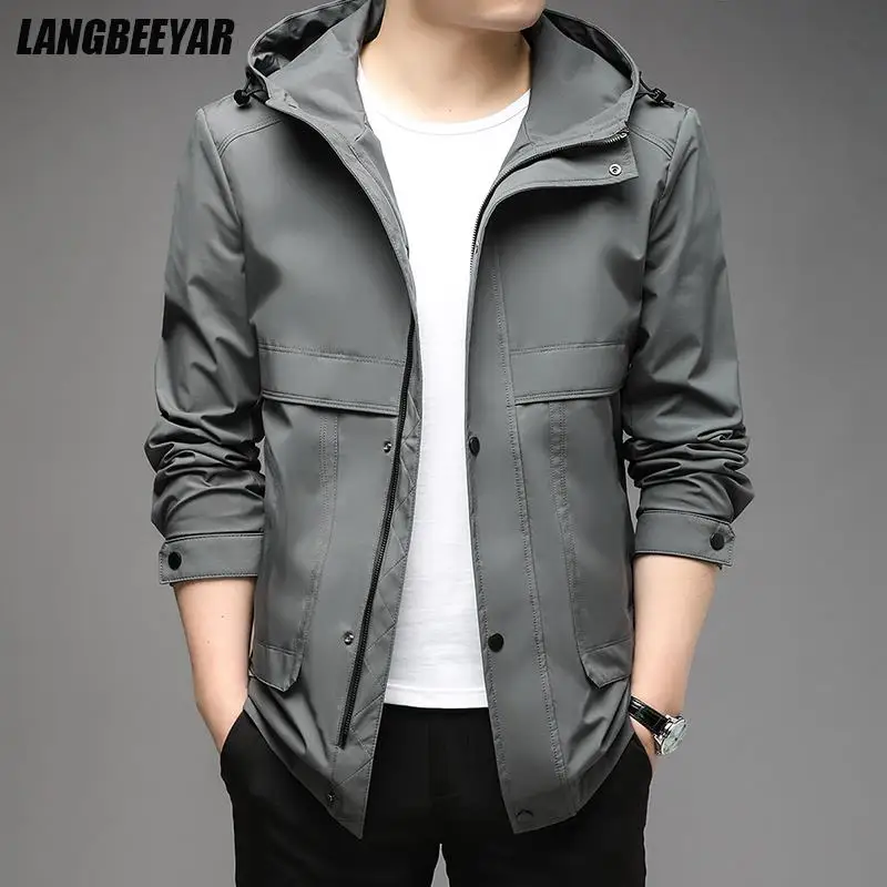 

Top Grade New Brand Casual Fashion Slim Fit Long Trench Coats Hooded Windbreaker Autumn Korean Overcoat Jacket Mens Clothes 2022