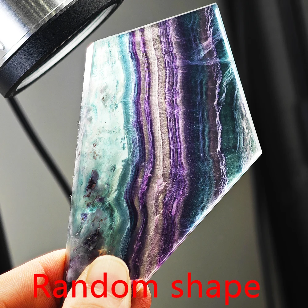 

1 шт. натуральный кристалл красочный Радужный ломтик флюорита минеральный образец целебный цвет полосатый ломтик флюорита украшение дома