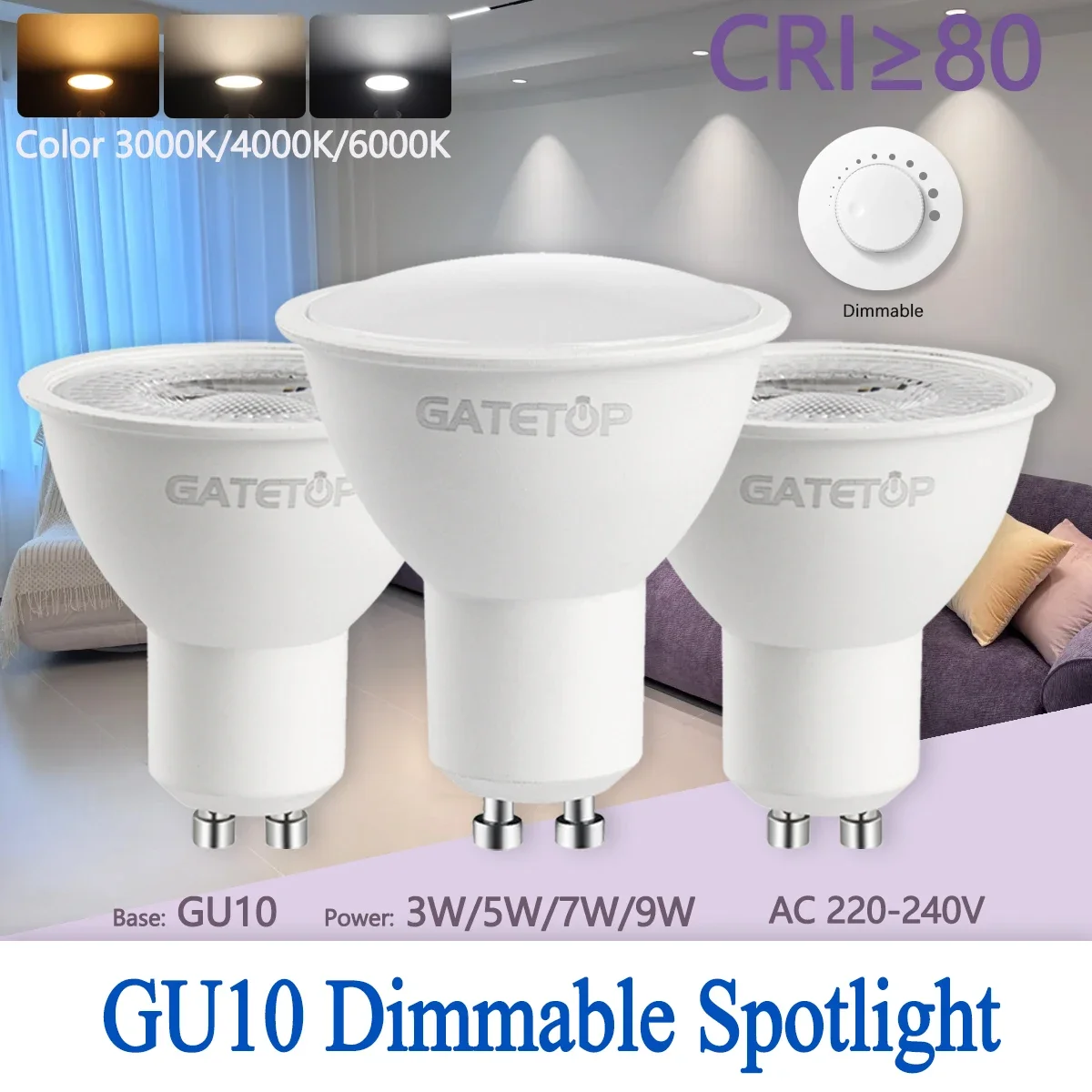 8pcs Led Spotlight No flicker dimmable AC220-240V GU10 warm cold white light 120° 38° 3000K 4000K 6000K for home bedroom derec