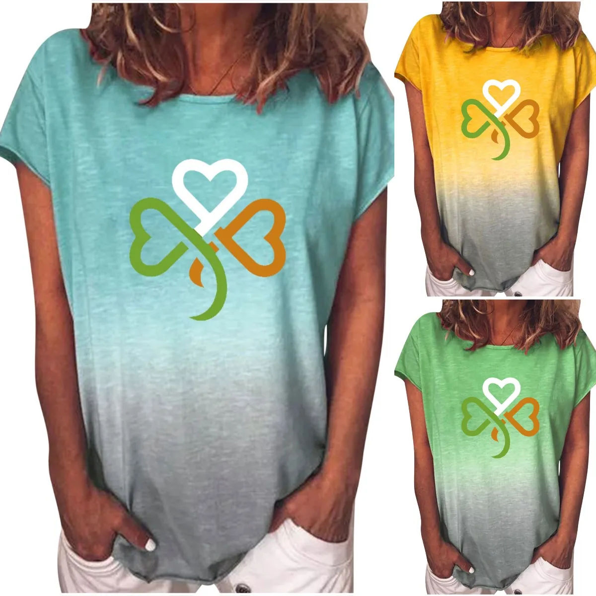 

2022 Summer Fashion Ladies Tops Printed Short Sleeve Gradient Shirts Women Loose Leisure Crew Neck Women's T-Shirt