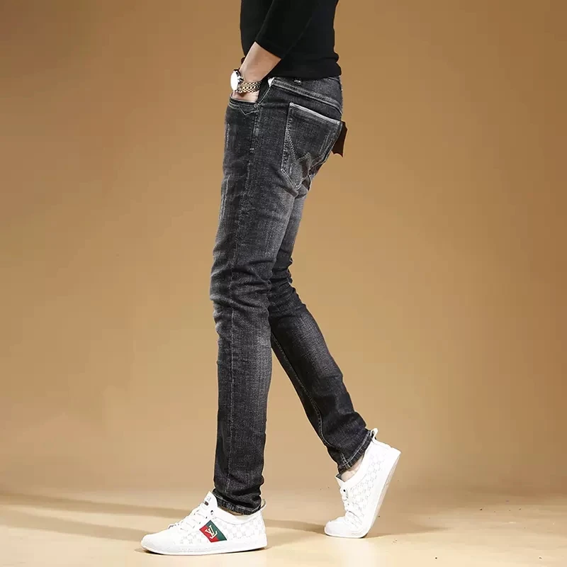 Autumn Black Ripped Jeans Men Casual Slim Fit Straight Pants Streetwear Scratched Denim Trousers