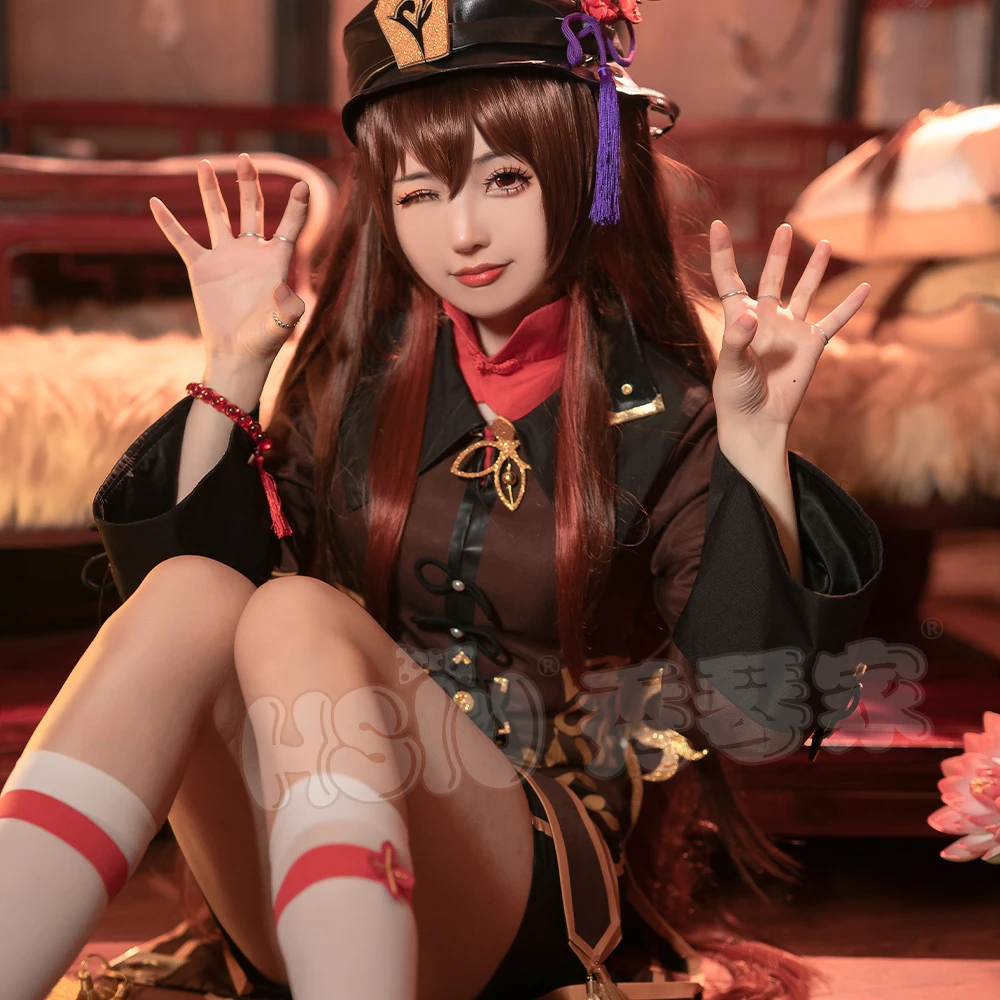 

Game Genshin Impact Cosplay Wig Hu Tao cosplay wig Dark brown light brown gradient double ponytail long hair