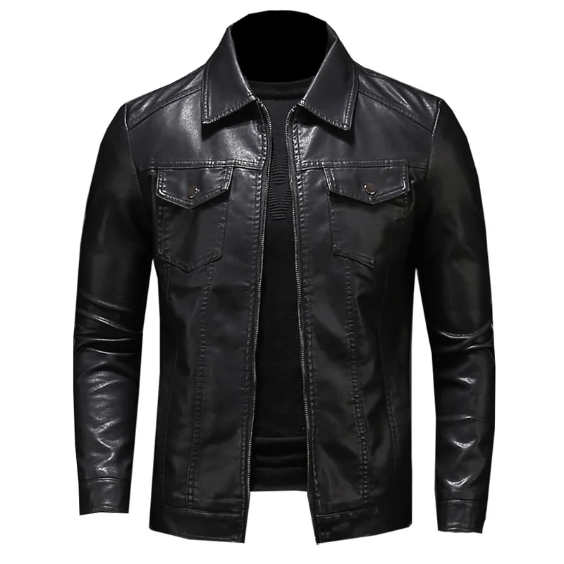 

Male And Pu Slim Black Jacket Coat Leather Men's Motorcycle Zipper Size M-5xl Fit Quality Lapel Spring Autumn Pocket Large High