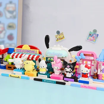 Aoger 헬로 키티 프렌즈 하우스 빌딩 블록, 산리오, 포차코, 시나모롤, 쿠로미, 마이 멜로디, 폼폼푸린, 벽돌 장난감 선물