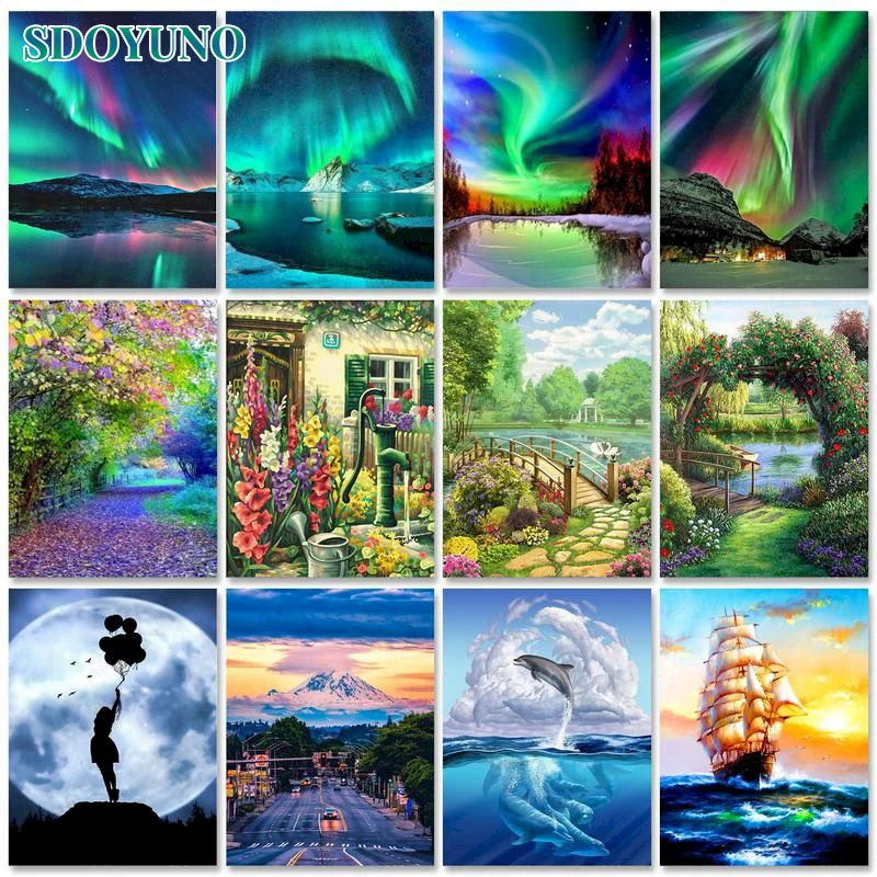 

SDOYUNO 40x50cm Painting by numbers Crafts Number painting Scenery DIY Paint by numbers Adults crafts Home decor