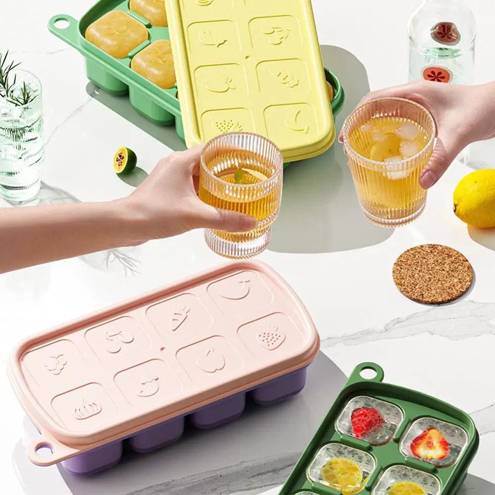 8 siatek z pokrywką i pojemnikiem Silikonowe tacki na lód do zamrażarki Łatwe uwalnianie Formy układania w stosy Letni napój lodowy DIY