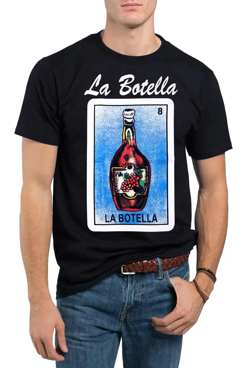 La Botella Loteria Mexican Bingo T-Shirt Novelty Funny Family Tee Black New
