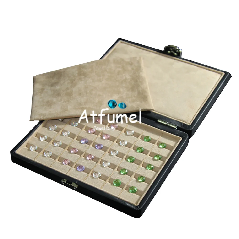 Quality 35Slots Diamond Storage Box PU Gemstone Organizer Exhibition Case Gems Packaging Carring Box Stone Showcase Blue Velvet