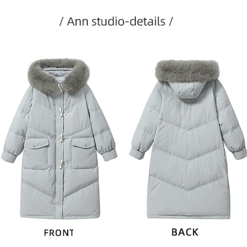 DEODAR White Duckdown Women's Parkas 2022 Winter Oversized Warm Hooded Down Jacket Long Fur Collar Loose Puffer Coat Ladies Snow