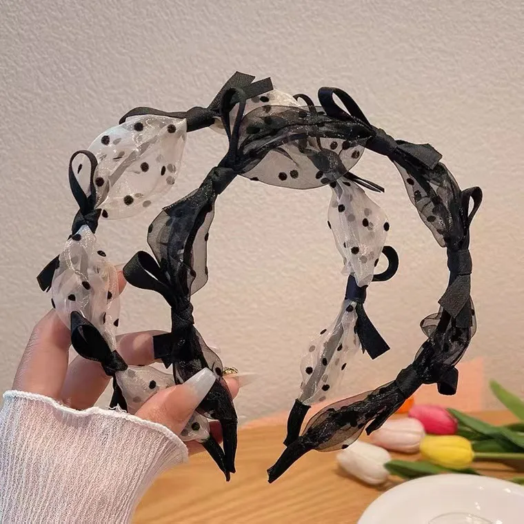 

Delicate Korean Fashion Fresh Bowknot Chiffon Printed Hairband Girl's Daily Hair Accessories 2023 New Women's Headband Headwear