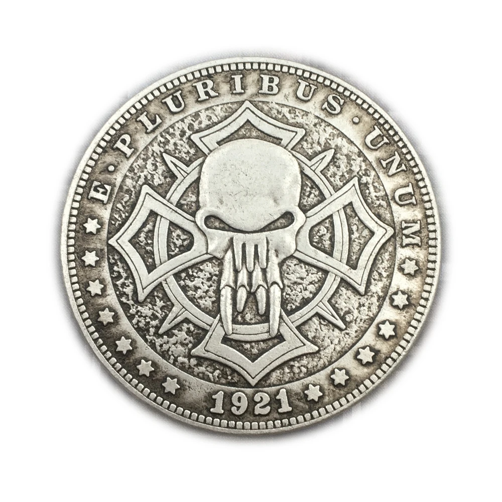 HB(64) الولايات المتحدة المتشرد 1921 دولار مورغان الجمجمة غيبوبة الهيكل العظمي الفضة مطلي نسخة عملات