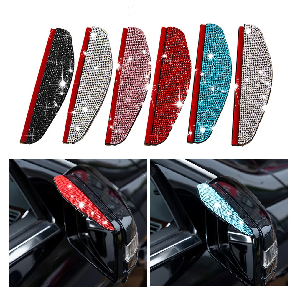 

Bling Car Rear View Mirror Sticker Rain Eyebrow Weatherstrip Auto Shield Shade Cover Protector Rhinestone Accessories