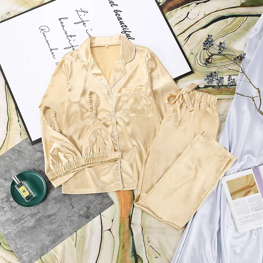 Easter Sexy Pajamas For Women Plaid Pajama Pants Women Silk Satin Pajama Set Pijama Homme 3 Pièce Pijama Femme