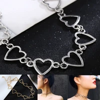 fashion silver gold stainless steel chain party jewelry long chain punk choker hollow heart necklace collar
