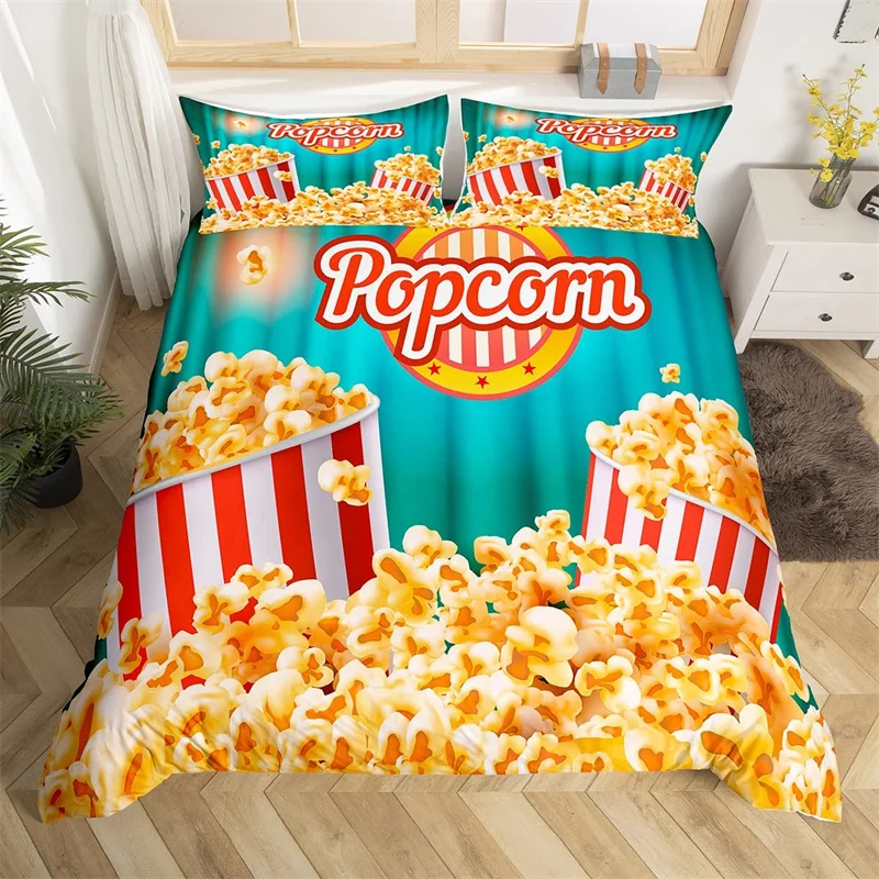 

Popcorn Duvet Cover Set Cinema Poster Comforter Cover For Boys Girls Room Decor Microfiber Movie Theater Single King Bedding Set