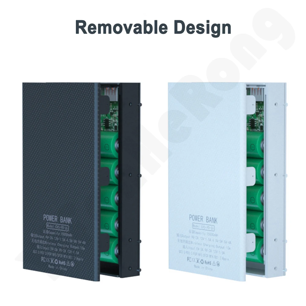 Внешний аккумулятор QC 3 0 PD 5*18650 с двумя USB-портами |