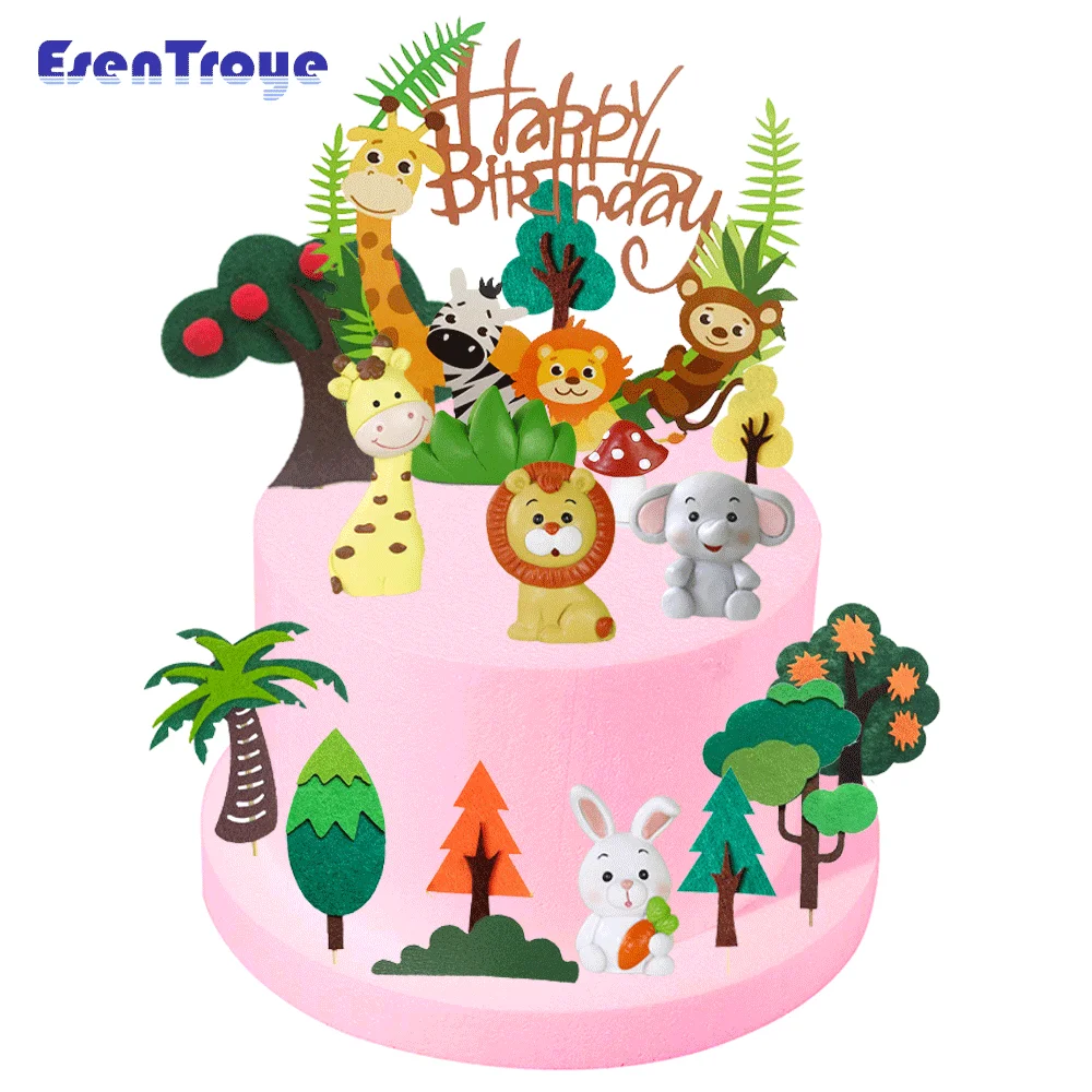 

Woodland Animals Cake Topper Lion Giraffe Elephant Forest Big Tree Kids Girls Boys Happy Birthday Jungle Safari Party Decoration