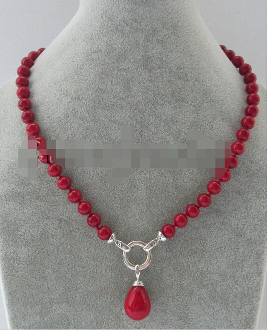 

+++905 8mm red coral color south sea shell pearl necklace + shell pendant