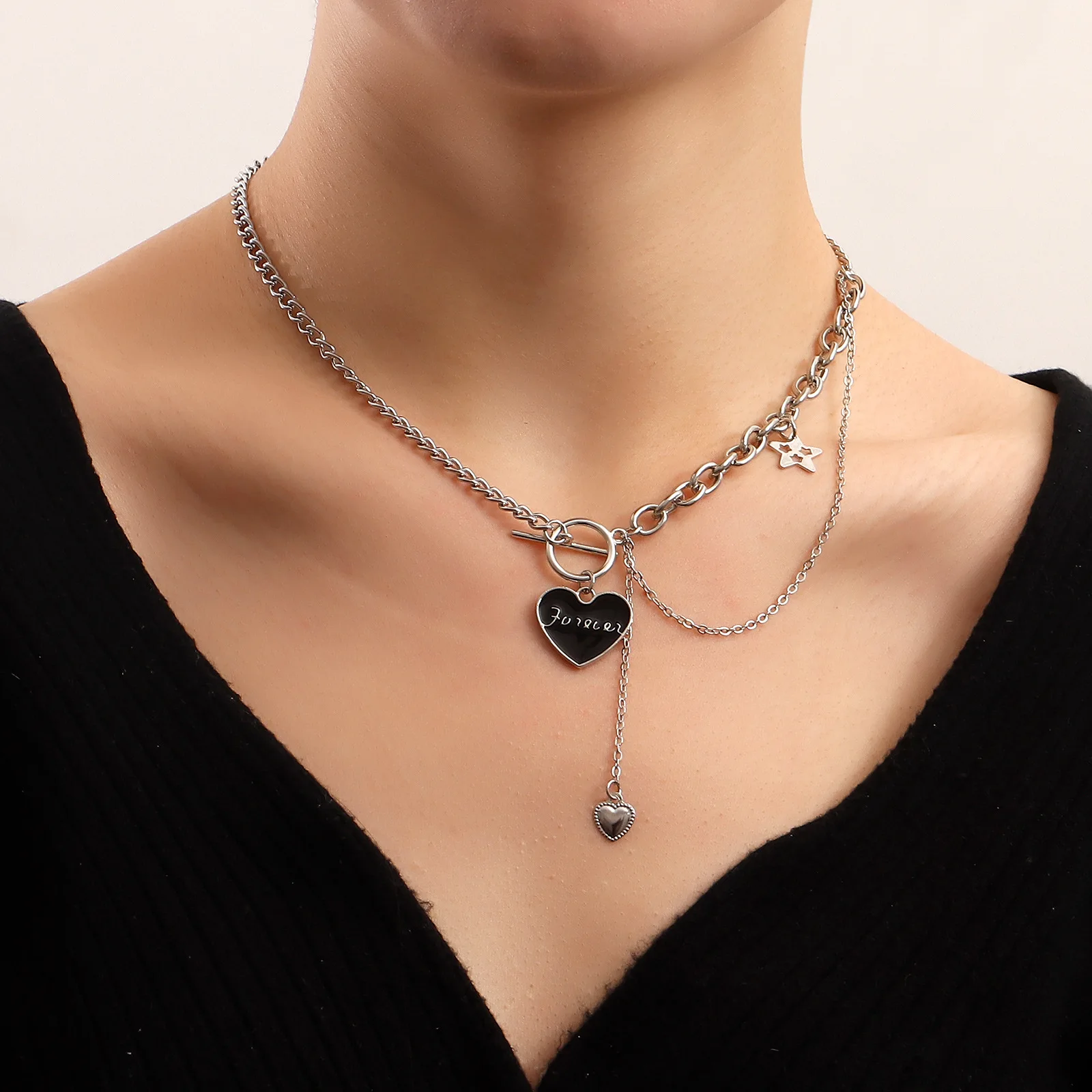

Black Heart Tassel Necklaces for Women OT Buckle Clavicle Chain Short Necklace Female 2022 Fashion Jewelry Silver Color