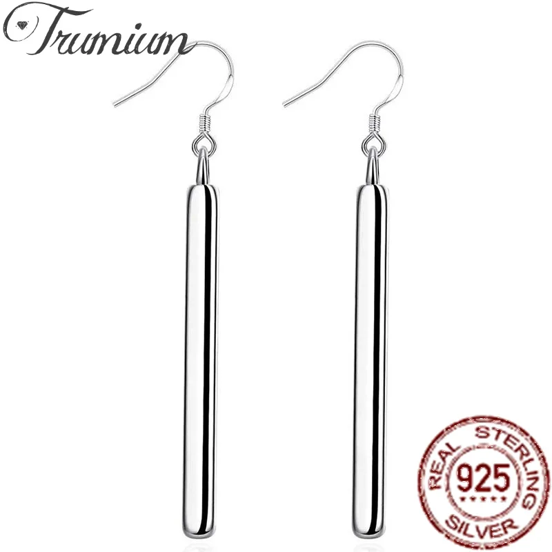 

Trumium 925 Sterling Silver Square Pillar Drop Earrings Female Fashion Jewelry Prevent Allergy Vertical Bar Dangle Earrings