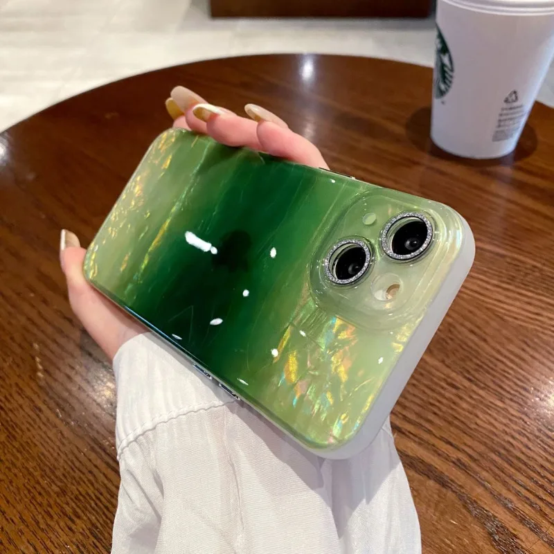 Чехол для телефона с градиентной текстурой волн и блестящими линзами iPhone 16 15 14 13 12