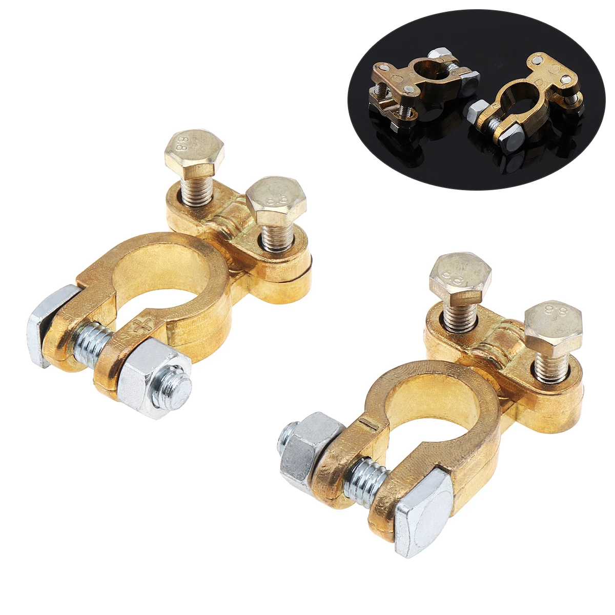 

2pcs Durable 12V Battery Terminal Sets Positive and Negative Connectors Clamps for Car Battery Truck Van Marine Boat Motorcycle