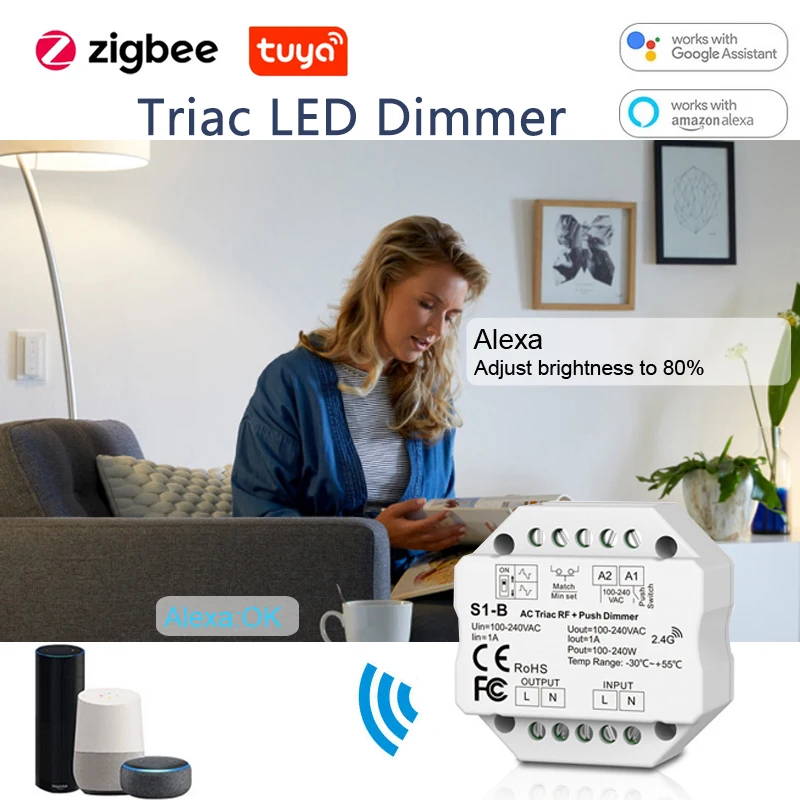 

Tuya Zigbee Triac LED Dimmer Wifi RF S1-B WT WZ Mini LED Dimmer Switch AC110V-240V Wireless Remote Control for Bulb Light Lamp